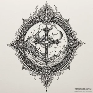 Nether relic beneath crimson moon, tattoo fla... - эскиз тату (№1750648165_0, 23.06.2025 03:09) — Tatufoto.com