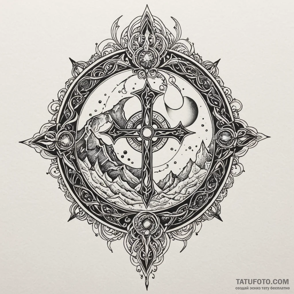 Nether relic beneath crimson moon, tattoo fla... - эскиз тату (№1750648165_0, 23.06.2025 03:09) — Tatufoto.com