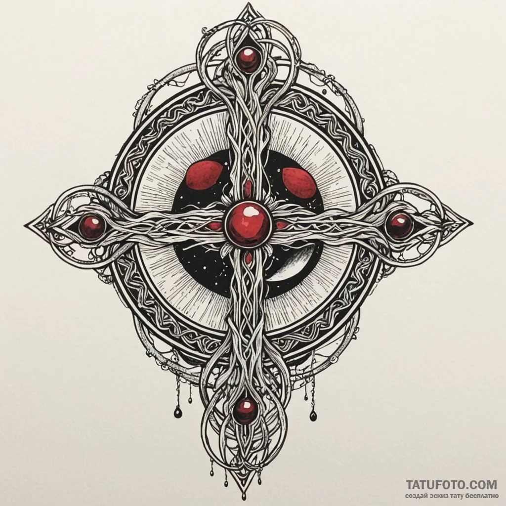 Nether relic beneath crimson moon, tattoo fla... - эскиз тату (№1750648165_1, 23.06.2025 03:09) — Tatufoto.com