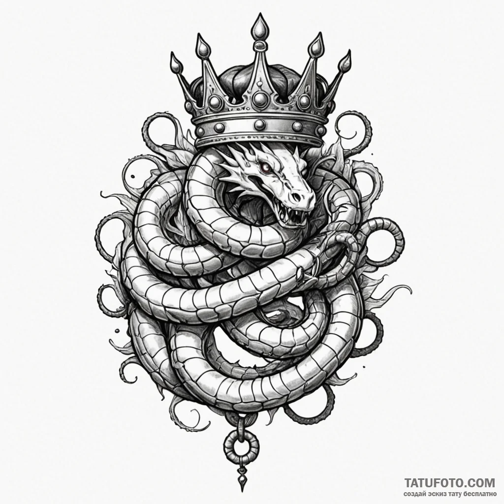 Blood serpent coiled around crown, artistic t... - эскиз тату (№1750648821_0, 23.06.2025 03:20) — Tatufoto.com