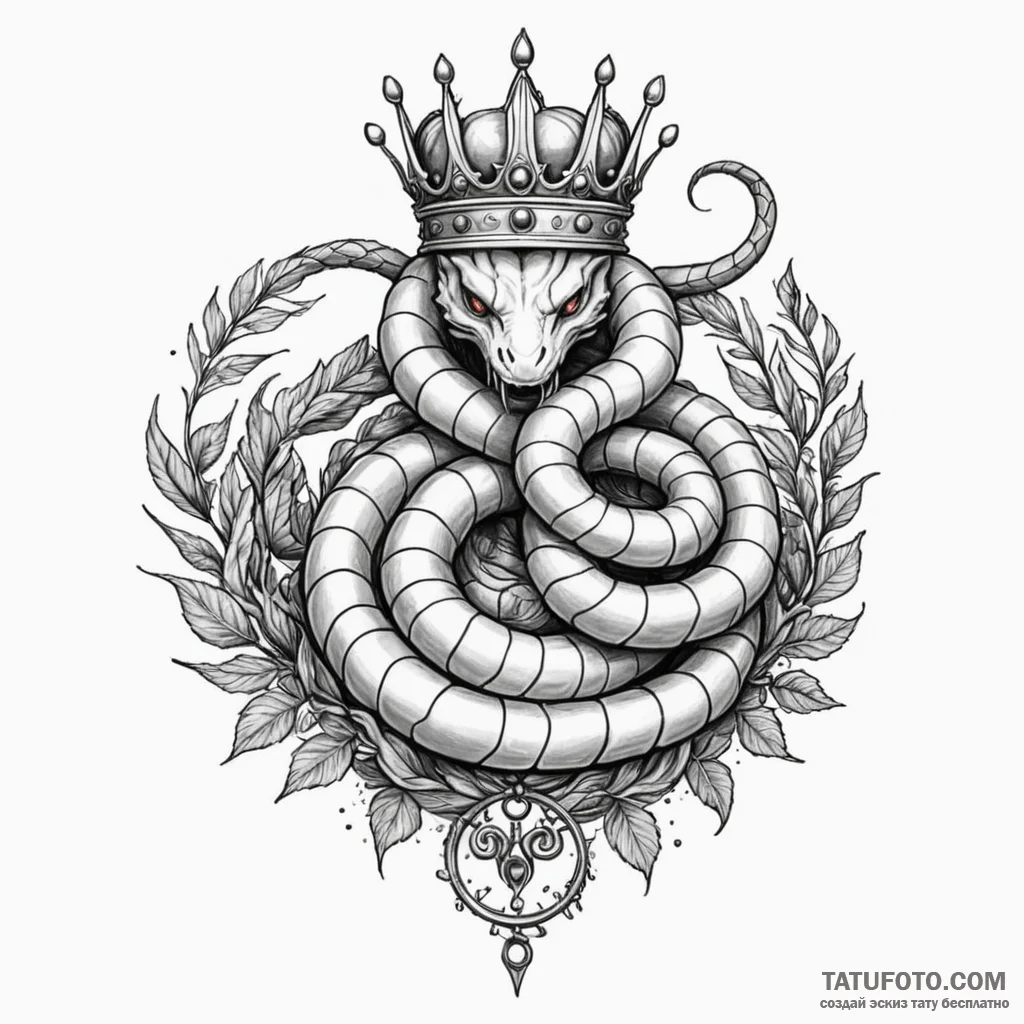 Blood serpent coiled around crown, artistic t... - эскиз тату (№1750648821_1, 23.06.2025 03:20) — Tatufoto.com