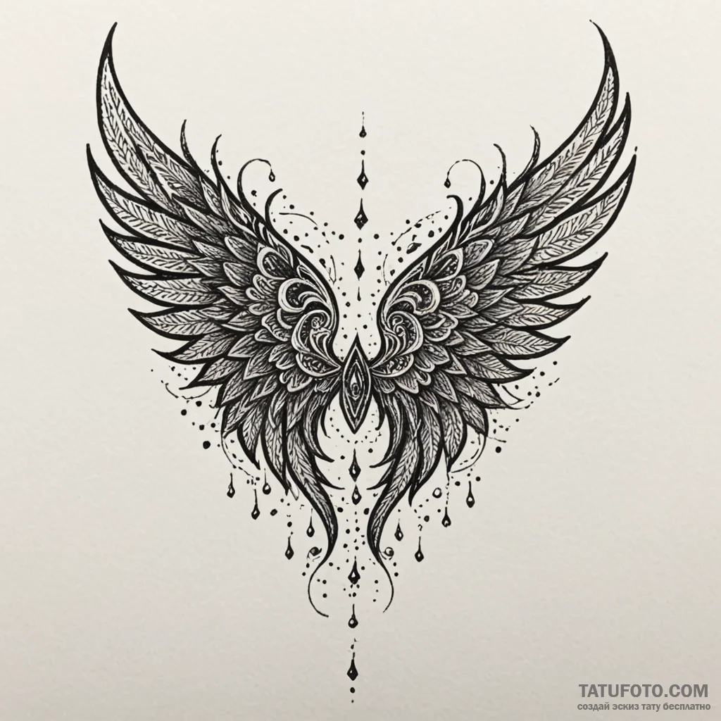 Sapphire wings beneath burning sky, tattoo sk... - эскиз тату (№1750649012_0, 23.06.2025 03:23) — Tatufoto.com