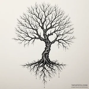 Corrupted tree with glowing veins, tattoo dra... - эскиз тату (№1750649846_0, 23.06.2025 03:37) — Tatufoto.com