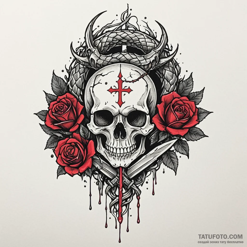 Dragon blood dripping from blade, tattoo draw... - эскиз тату (№1750649939_0, 23.06.2025 03:38) — Tatufoto.com