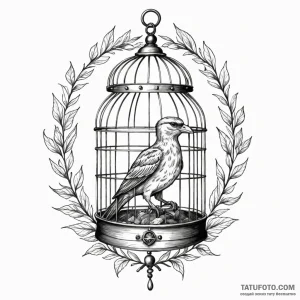 Bird and cage, ink illustration for tattoo, s... - эскиз тату (№1750650668_0, 23.06.2025 03:51) — Tatufoto.com