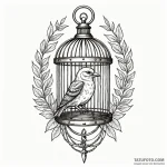 Bird and cage, ink illustration for tattoo, s… — эскиз тату (№1750650668_1, 23.06.2025 03:51) — Tatufoto.com