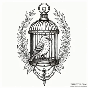 Bird and cage, ink illustration for tattoo, s... - эскиз тату (№1750650668_1, 23.06.2025 03:51) — Tatufoto.com