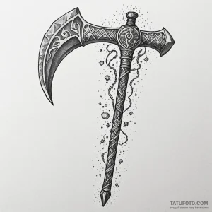 God of war's leviathan axe, glowing with fros... - эскиз тату (№1750650937_0, 23.06.2025 03:55) — Tatufoto.com