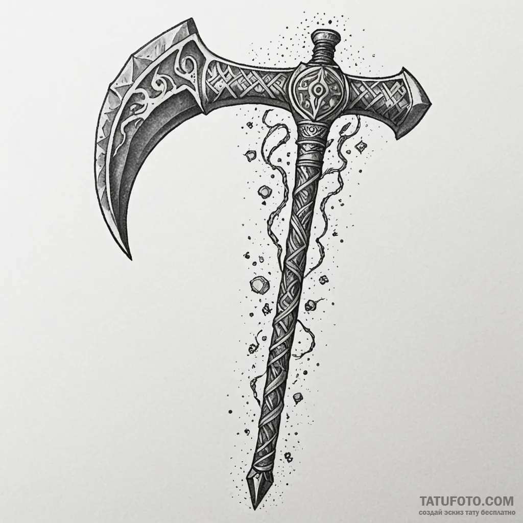 God of war's leviathan axe, glowing with fros... - эскиз тату (№1750650937_0, 23.06.2025 03:55) — Tatufoto.com