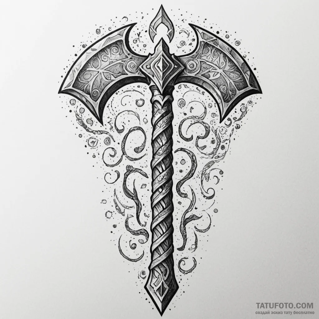 God of war's leviathan axe, glowing with fros... - эскиз тату (№1750650937_1, 23.06.2025 03:55) — Tatufoto.com