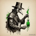 Plague doctor injecting a patient with a glow… — эскиз тату (№1750651668_1, 23.06.2025 04:07) — Tatufoto.com