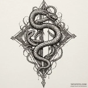 Ethereal serpent shattering mirror, tattoo fl... - эскиз тату (№1750651845_1, 23.06.2025 04:10) — Tatufoto.com