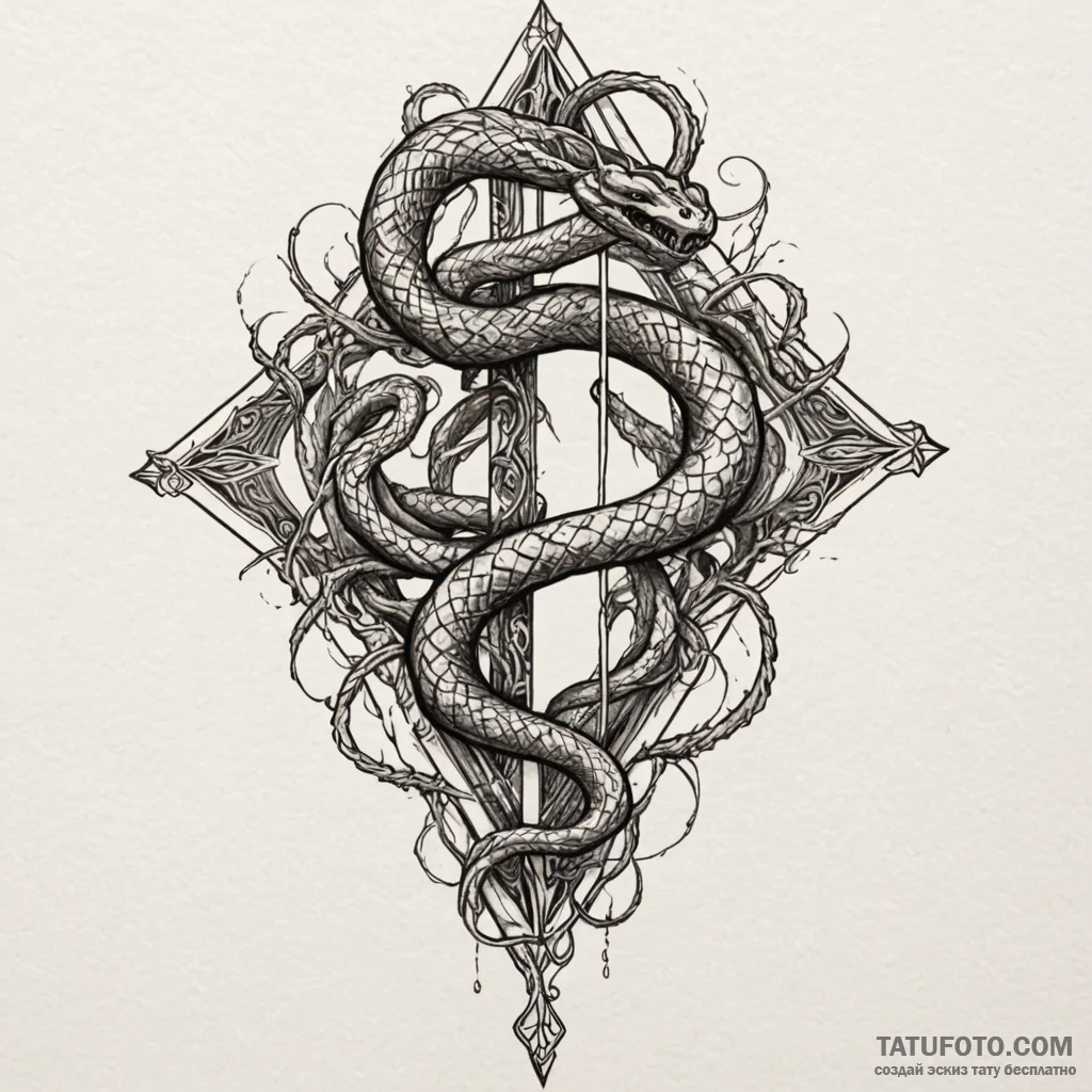 Ethereal serpent shattering mirror, tattoo fl... - эскиз тату (№1750651845_1, 23.06.2025 04:10) — Tatufoto.com