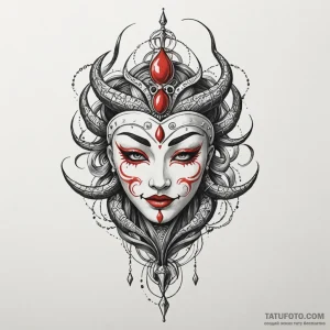 Oracle mask floating in shadow, tattoo sketch... - эскиз тату (№1750652486_0, 23.06.2025 04:21) — Tatufoto.com