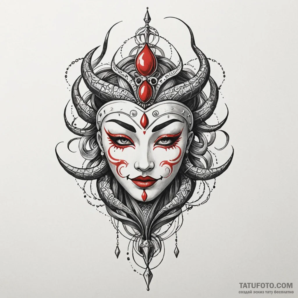 Oracle mask floating in shadow, tattoo sketch... - эскиз тату (№1750652486_0, 23.06.2025 04:21) — Tatufoto.com
