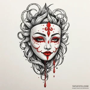 Oracle mask floating in shadow, tattoo sketch... - эскиз тату (№1750652486_1, 23.06.2025 04:21) — Tatufoto.com