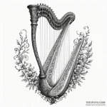 Spectral harp echoing in darkness, ink illust… — эскиз тату (№1750652577_0, 23.06.2025 04:22) — Tatufoto.com