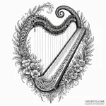 Spectral harp echoing in darkness, ink illust… — эскиз тату (№1750652577_1, 23.06.2025 04:22) — Tatufoto.com