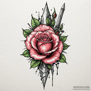 Dagger and rose, tattoo sketch design, on a c... - эскиз тату (№1750653482_0, 23.06.2025 04:38) — Tatufoto.com