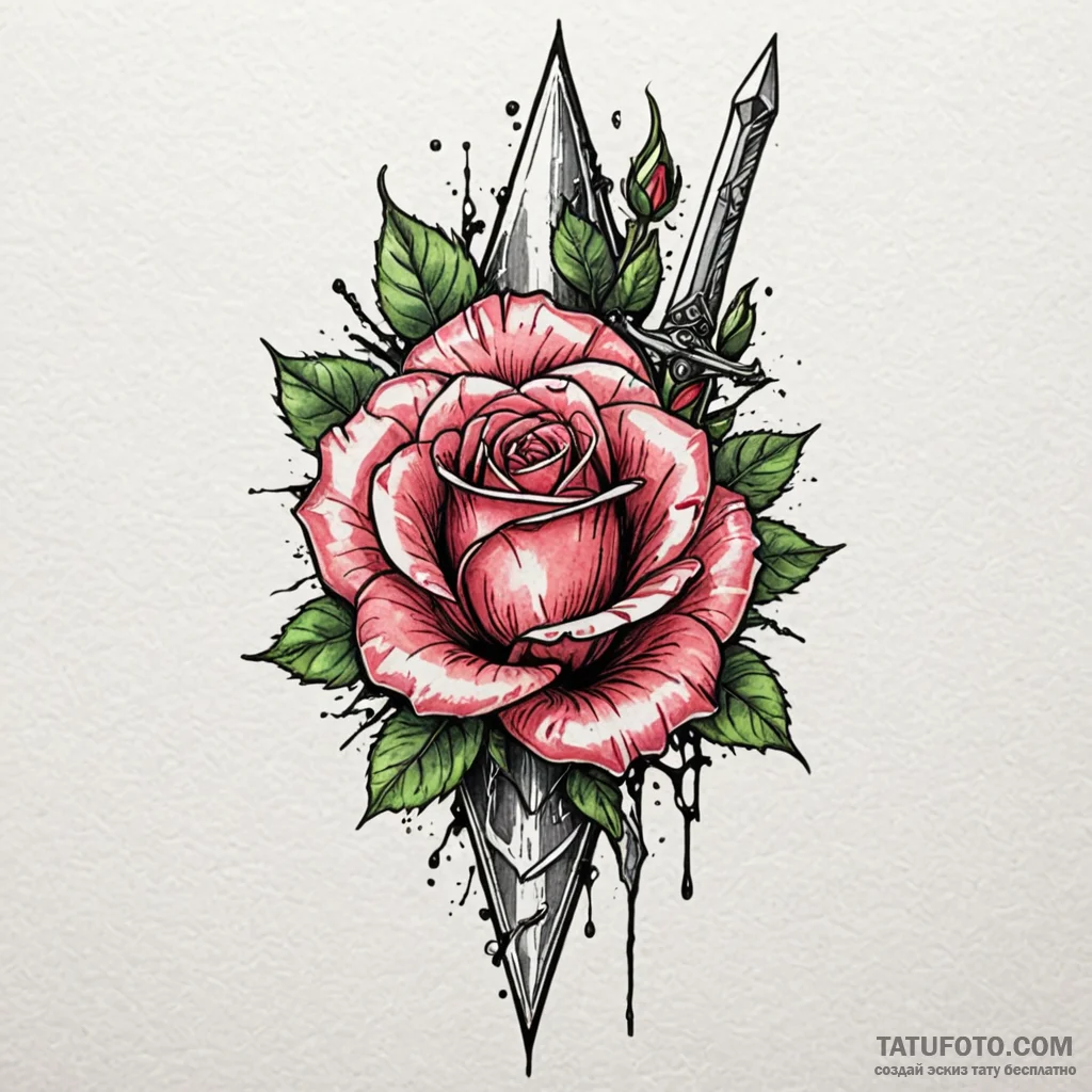 Dagger and rose, tattoo sketch design, on a c... - эскиз тату (№1750653482_0, 23.06.2025 04:38) — Tatufoto.com