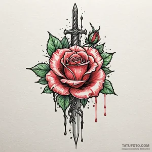 Dagger and rose, tattoo sketch design, on a c... - эскиз тату (№1750653482_1, 23.06.2025 04:38) — Tatufoto.com