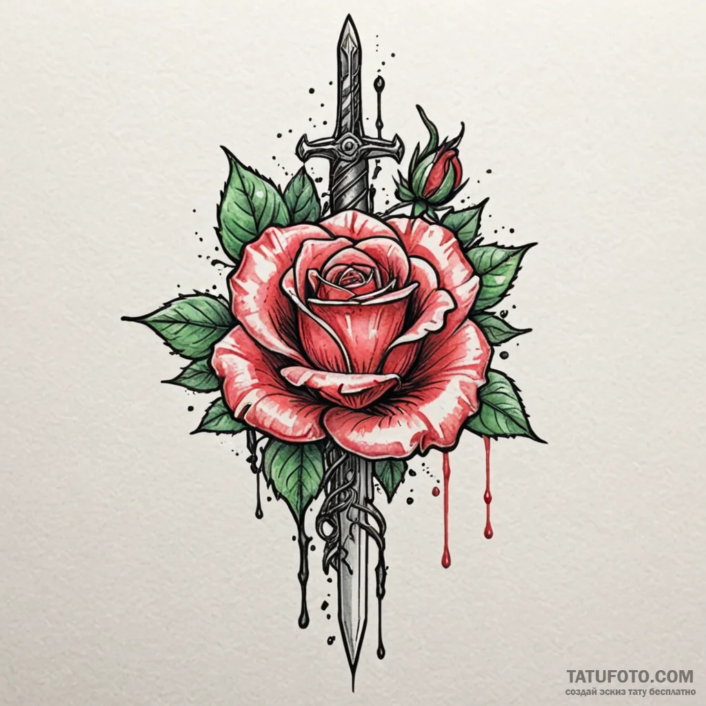 Dagger and rose, tattoo sketch design, on a c... - эскиз тату (№1750653482_1, 23.06.2025 04:38) — Tatufoto.com