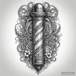 A classic barber pole with a sharp razor and… — эскиз тату (№1750653662_0, 23.06.2025 04:41) — Tatufoto.com