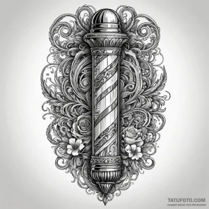 A classic barber pole with a sharp razor and... - эскиз тату (№1750653662_0, 23.06.2025 04:41) — Tatufoto.com