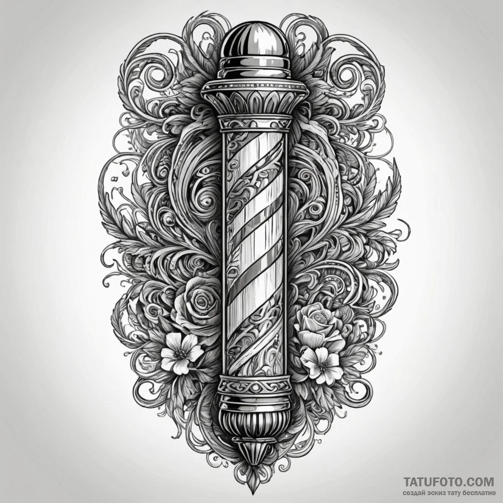 A classic barber pole with a sharp razor and... - эскиз тату (№1750653662_0, 23.06.2025 04:41) — Tatufoto.com
