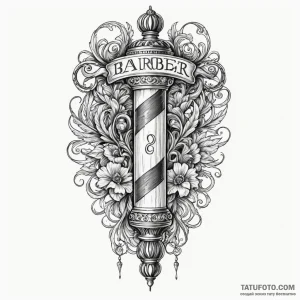 A classic barber pole with a sharp razor and... - эскиз тату (№1750653662_1, 23.06.2025 04:41) — Tatufoto.com