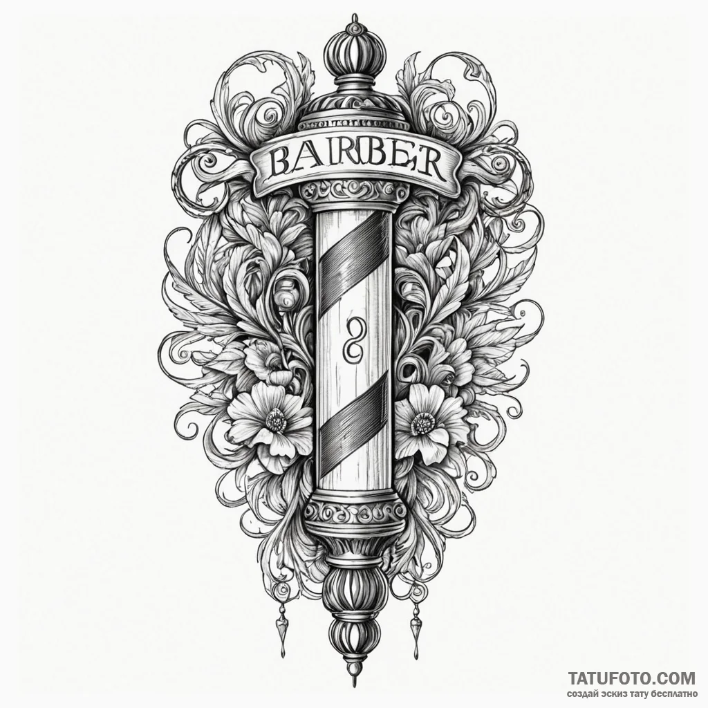 A classic barber pole with a sharp razor and... - эскиз тату (№1750653662_1, 23.06.2025 04:41) — Tatufoto.com