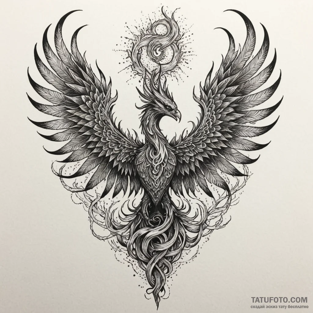 Abyssal phoenix with corrupted fire, tattoo l... - эскиз тату (№1750654212_1, 23.06.2025 04:50) — Tatufoto.com
