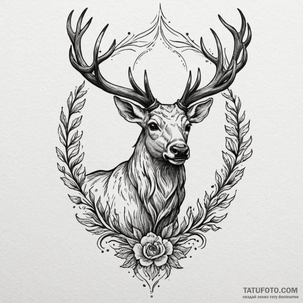 Burning stag racing through void, tattoo flas... - эскиз тату (№1750654396_0, 23.06.2025 04:53) — Tatufoto.com