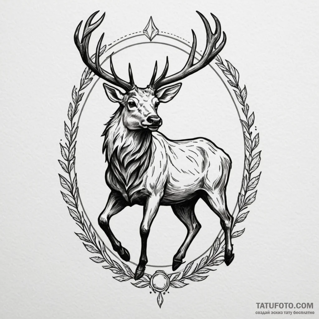 Burning stag racing through void, tattoo flas... - эскиз тату (№1750654396_1, 23.06.2025 04:53) — Tatufoto.com
