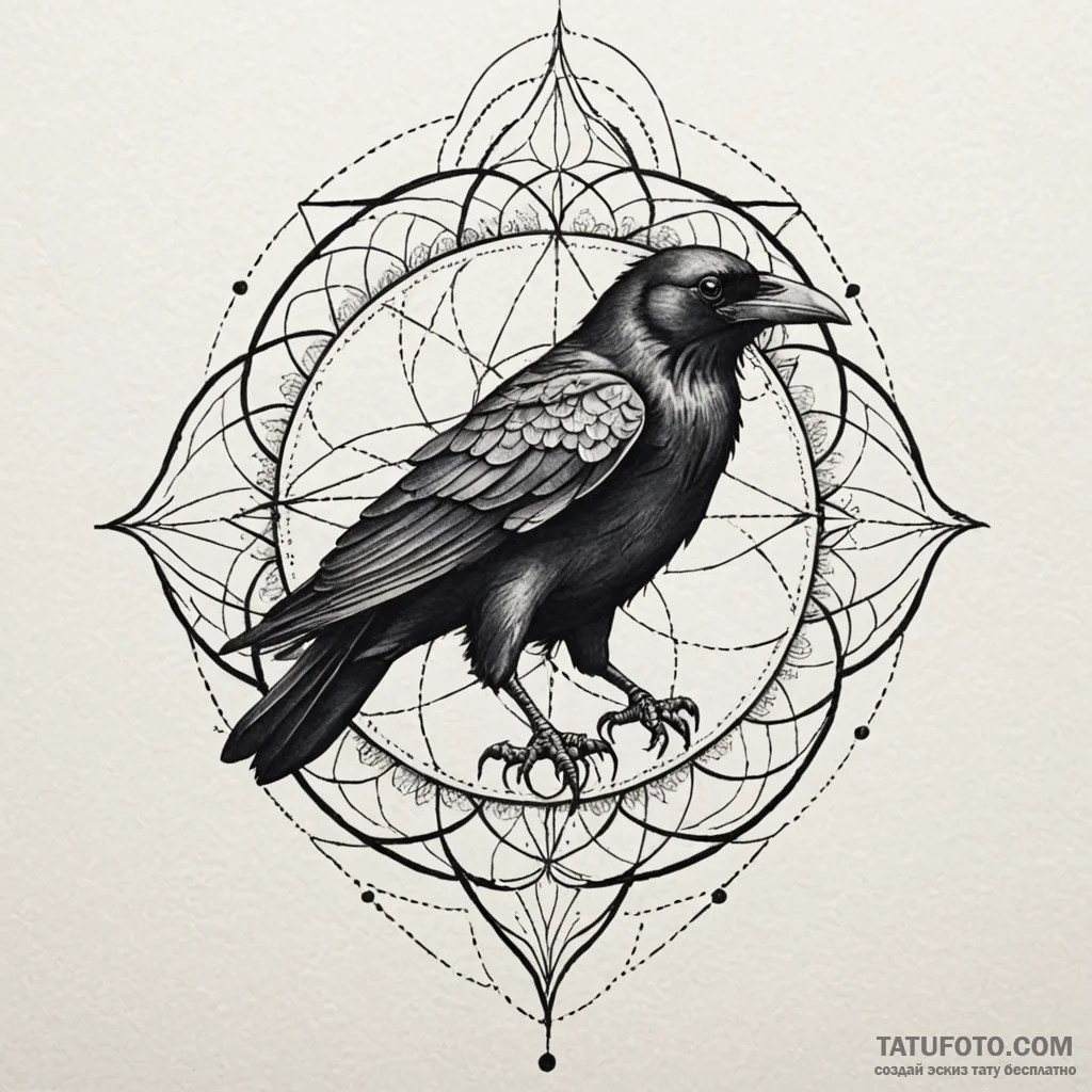 Black raven with stitched beak, tattoo sketch... - эскиз тату (№1750654485_0, 23.06.2025 04:54) — Tatufoto.com