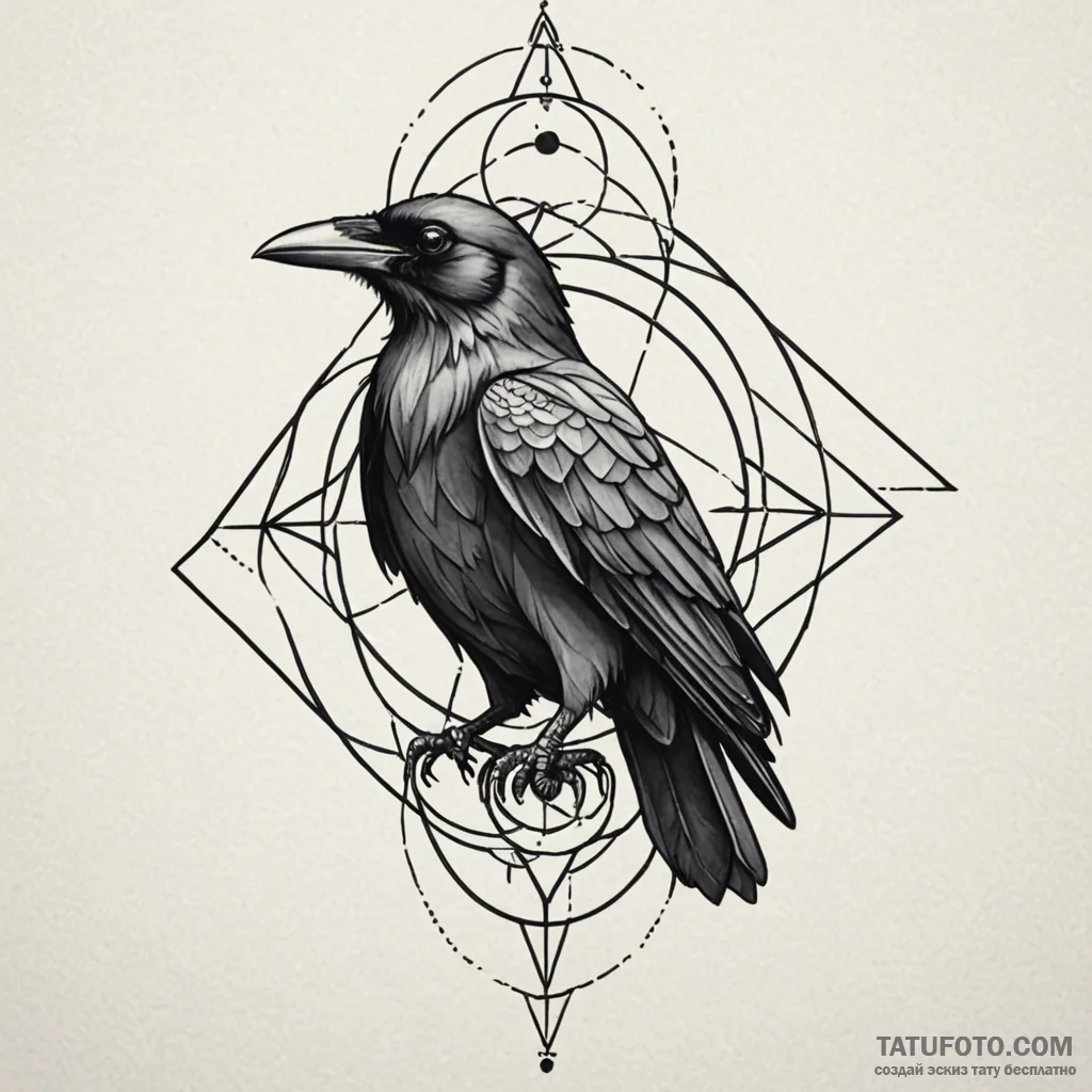 Black raven with stitched beak, tattoo sketch... - эскиз тату (№1750654485_1, 23.06.2025 04:54) — Tatufoto.com