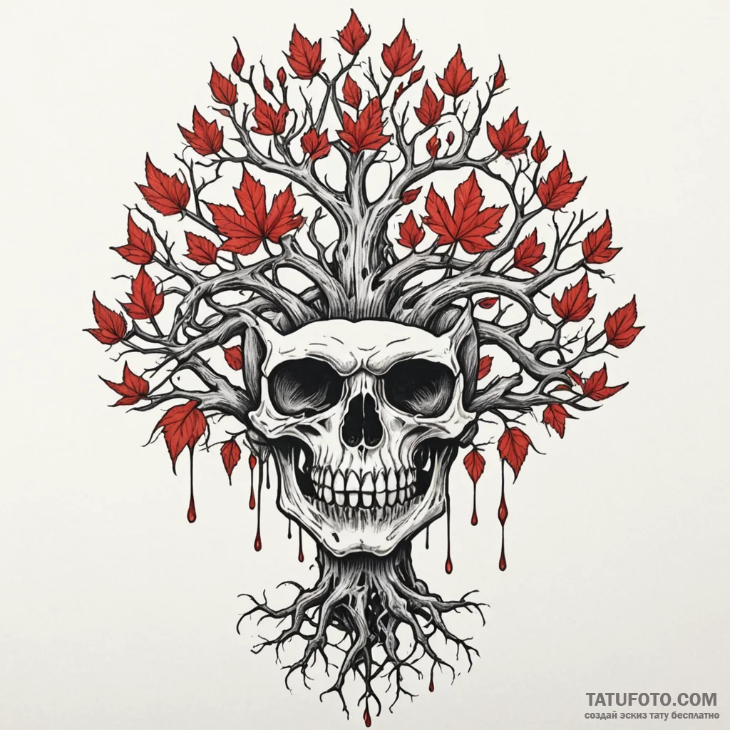 Scarlet crown beneath bone tree, tattoo line... - эскиз тату (№1750654575_0, 23.06.2025 04:56) — Tatufoto.com
