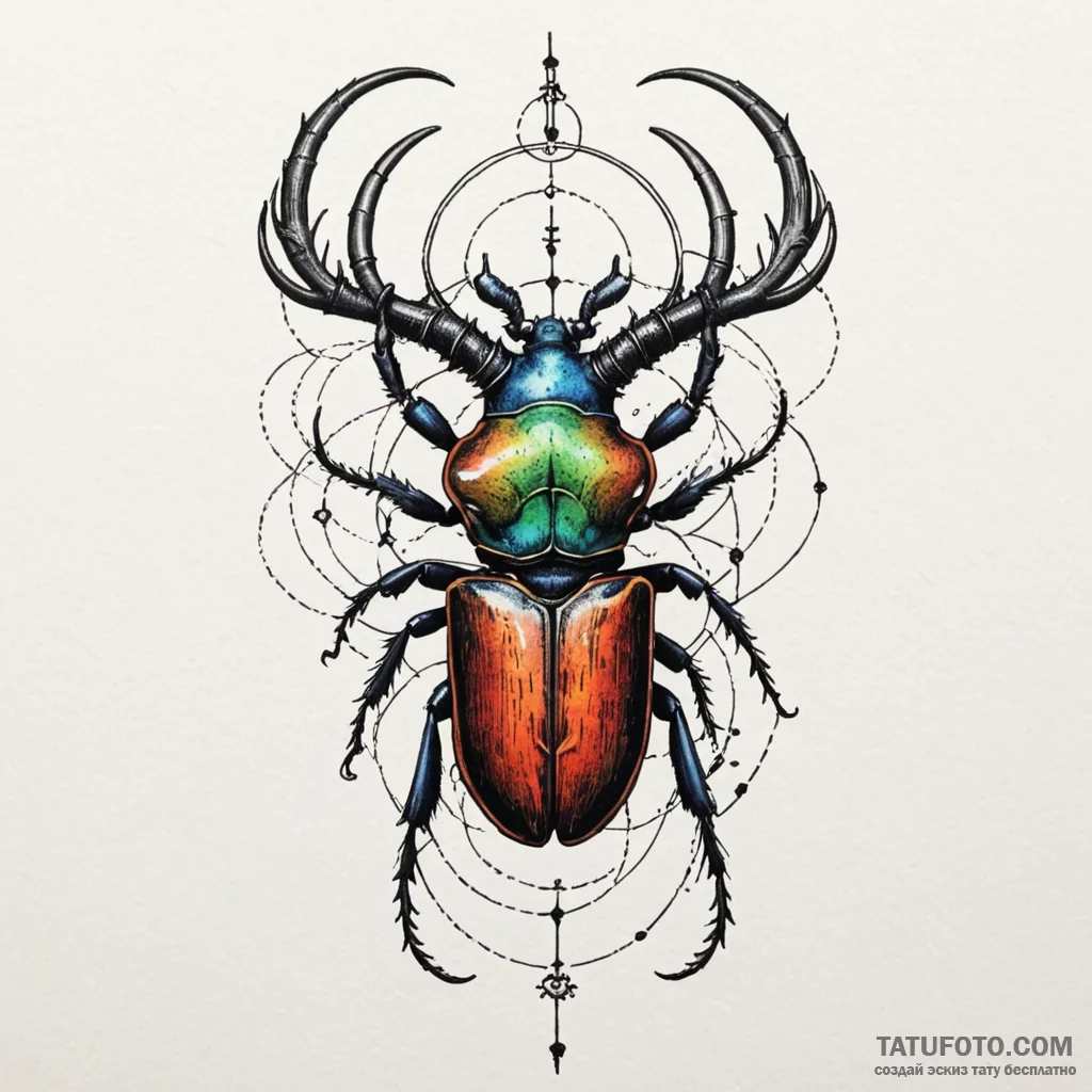 Stag beetle locking horns with another in a p... - эскиз тату (№1750655147_0, 23.06.2025 05:05) — Tatufoto.com