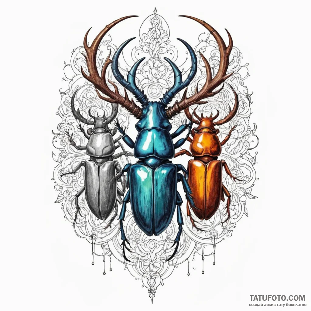 Stag beetle locking horns with another in a p... - эскиз тату (№1750655147_1, 23.06.2025 05:05) — Tatufoto.com