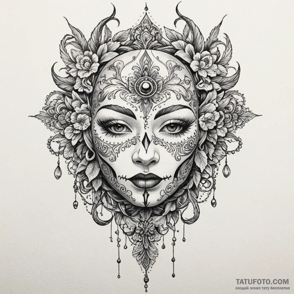 Porcelain mask with stitched mouth, tattoo dr... - эскиз тату (№1750655240_0, 23.06.2025 05:07) — Tatufoto.com