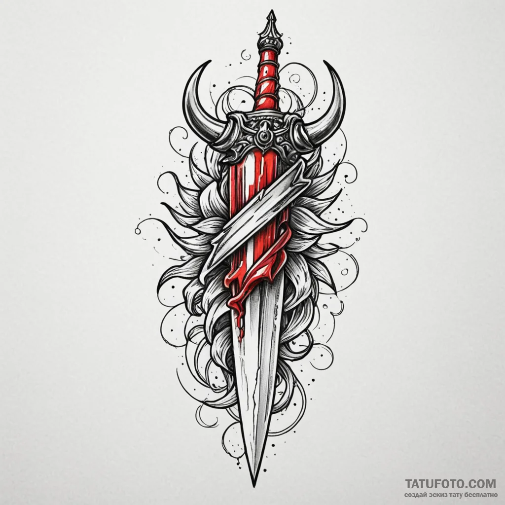 Horned dagger through spectral storm, tattoo... - эскиз тату (№1750656247_0, 23.06.2025 05:24) — Tatufoto.com