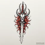 Horned dagger through spectral storm, tattoo… — эскиз тату (№1750656247_1, 23.06.2025 05:24) — Tatufoto.com