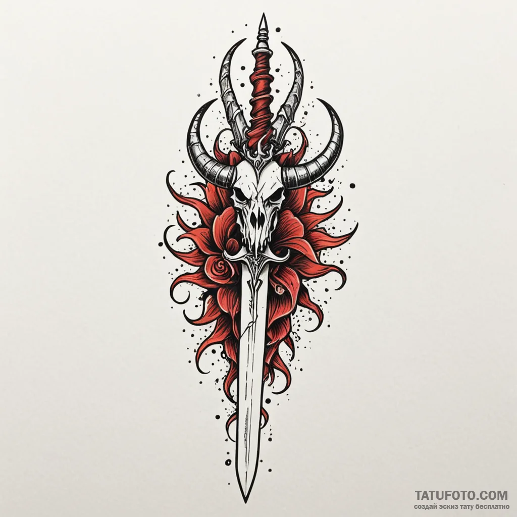 Horned dagger through spectral storm, tattoo... - эскиз тату (№1750656247_1, 23.06.2025 05:24) — Tatufoto.com