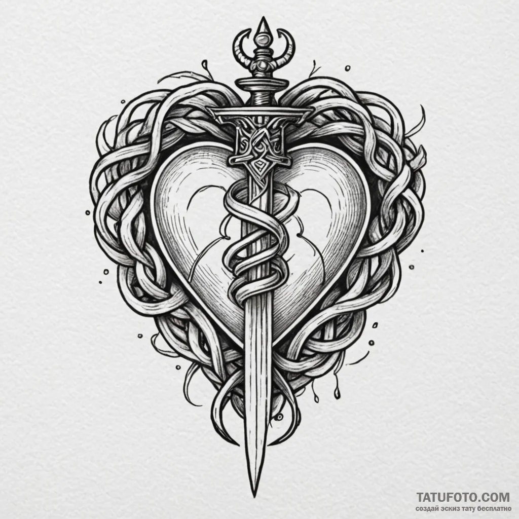 Knotwork dagger through heart, tattoo sketch... - эскиз тату (№1750656986_0, 23.06.2025 05:36) — Tatufoto.com