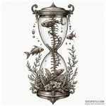 Fish skeleton swimming in an empty hourglass,… — эскиз тату (№1750657799_1, 23.06.2025 05:49) — Tatufoto.com