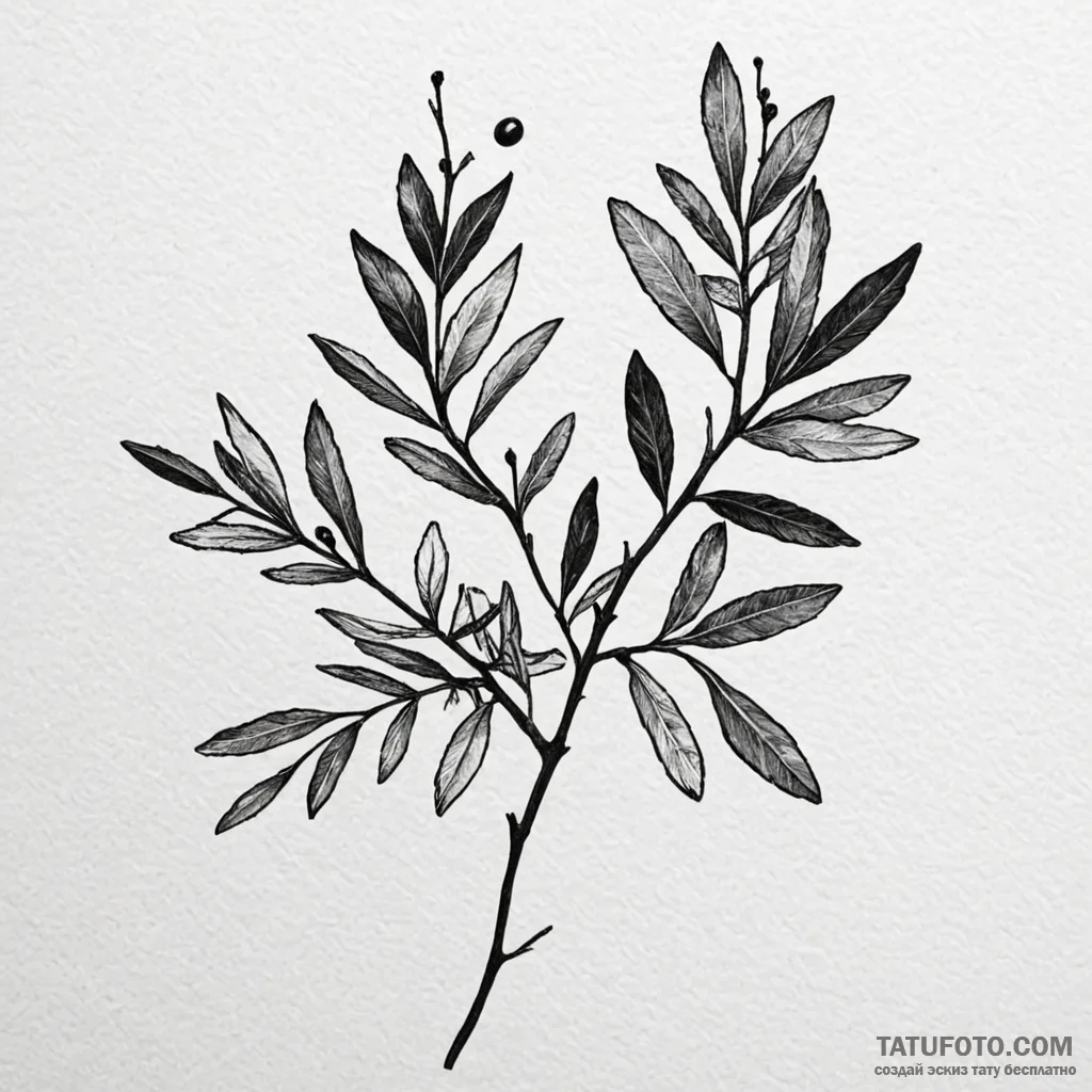 Olive branch, concept art for tattoo, on a cl... - эскиз тату (№1750658163_1, 23.06.2025 05:56) — Tatufoto.com