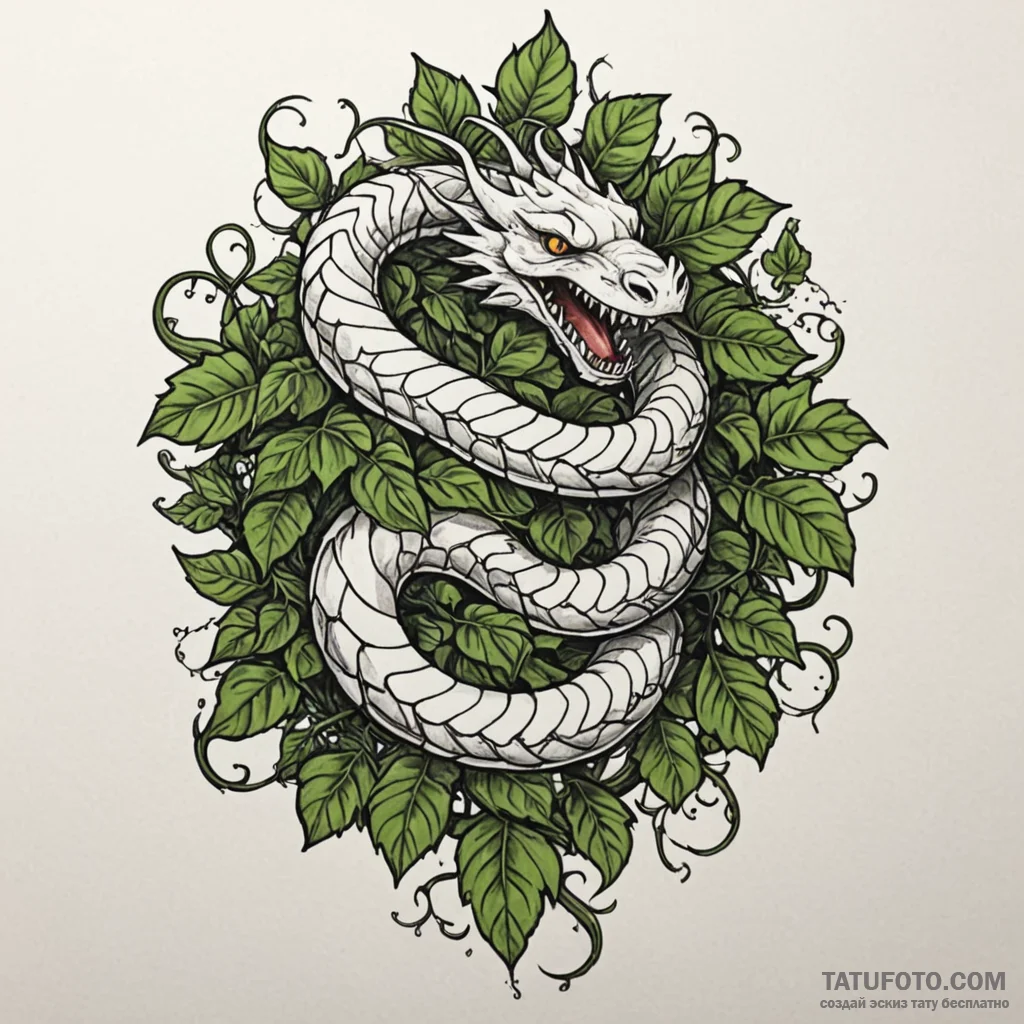 Ice serpent crowned with ivy, tattoo sketch d... - эскиз тату (№1750658884_0, 23.06.2025 06:08) — Tatufoto.com