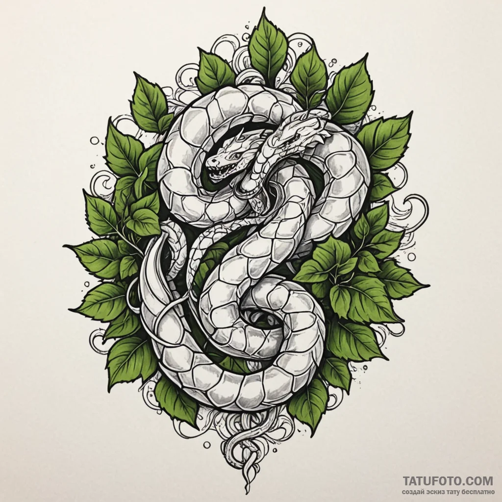 Ice serpent crowned with ivy, tattoo sketch d... - эскиз тату (№1750658884_1, 23.06.2025 06:08) — Tatufoto.com
