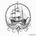 Giant squid pulling a galleon into the abyss,… — эскиз тату (№1750658975_1, 23.06.2025 06:09) — Tatufoto.com