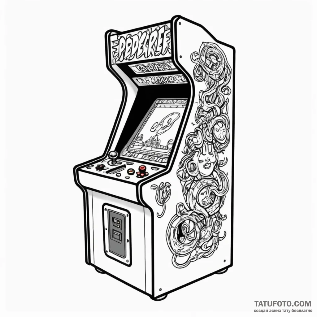 Arcade cabinet with 'insert coin to play' scr... - эскиз тату (№1750659768_0, 23.06.2025 06:22) — Tatufoto.com